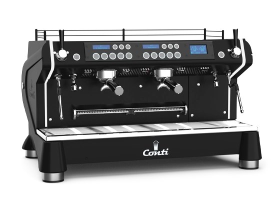 Conti Monte Carlo Siebträger-Kaffeemaschine mit zwei Gruppen in Schwarz